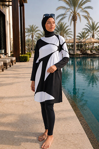 Marina Swimwear Costum de baie pentru fete, băieți, cu hijab, 4 piese - Negru...
