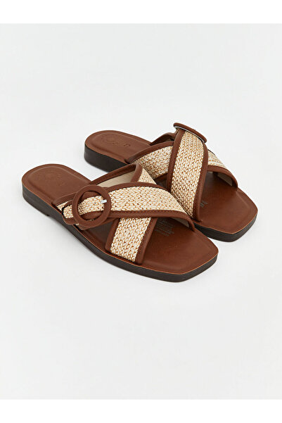 LC Waikiki Brown Cross-Strapped Women's Slippers