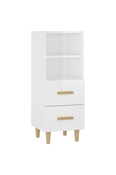 vidaxl Servantă, alb extralucios, 34,5x34x90 cm, lemn compozit