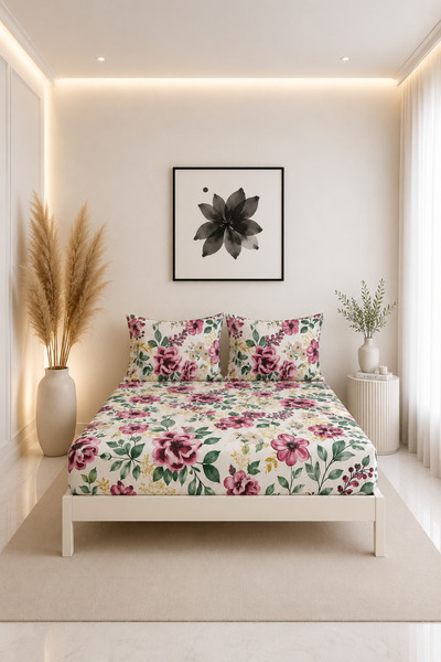 Ada Concept Home Renkli Çiçek Desenli Lastikli Çarşaf Takımı Tek Kişilik / Çi...