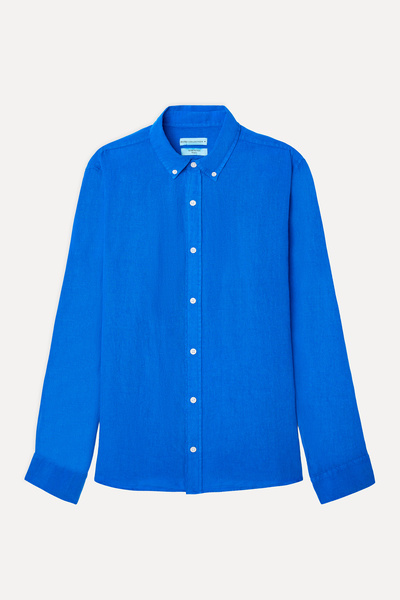 Mudo Men's Blue Regular Fit Long Sleeve Linen Shirt