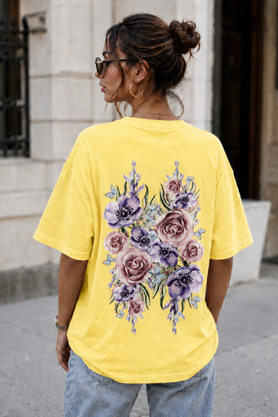 ArtYus Μπλουζάκι Unisex Oversize με στάμπα στην πλάτη με ανθοδέσμη – Βαμβακερ...