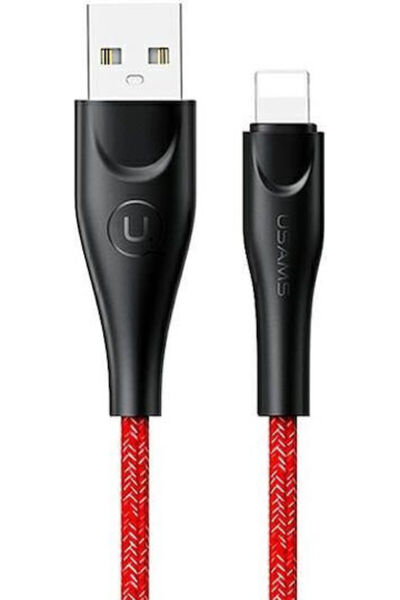Usams SJ391 Πλεκτό Καλώδιο USB-A σε Lightning Κόκκινο 1μ (SJ391USB02)
