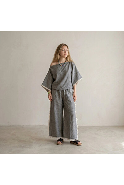 su koleksiyon tekstil Crinkle Tasseled Suit / Anthracite