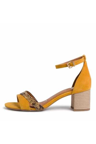 Marco Tozzi Yellow leather heeled sandals