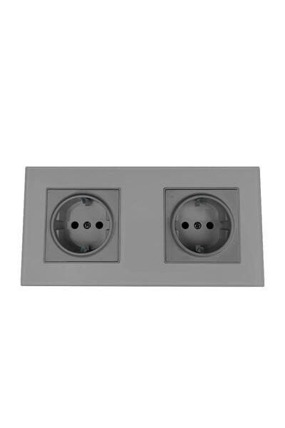 NewEra SmartHouse Double socket with glass frame, grey