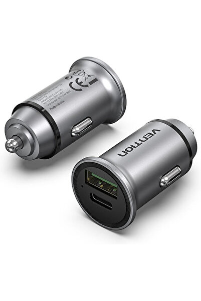 Vention Φορτιστής αυτοκινήτου 18W με θύρες: 1xUSB 1xType-C Γκρι Χρώμα: FFBH0