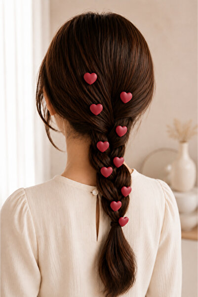 MakeWell 1 Pc Red Pink Heart Pearl Drop Stone Hair Clip |   Mini Heart Figure...