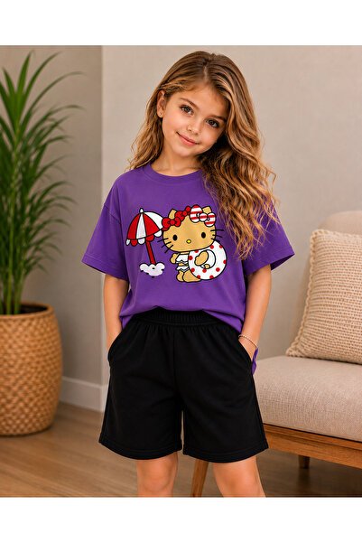 VODEXA Girl's T-Shirt Shorts Set 100% Cotton Summer Comfortable Fit Printed S...