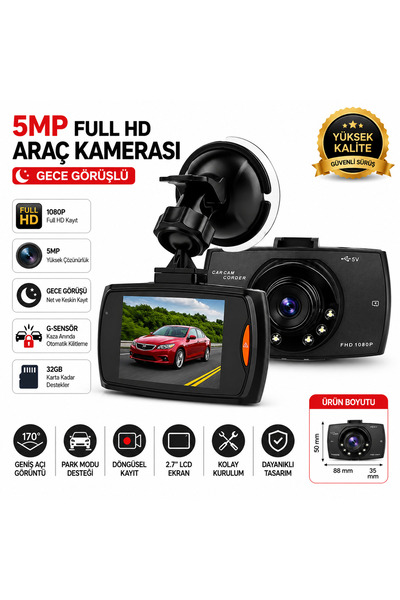 Astakos Ekranlı 5 MP Full HD Araç Kamerası Gece Görüşlü G-Sensör Destekli Ara...
