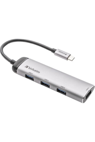 Verbatim V7 USB Hub 4 θύρες USB 3.0 με σύνδεση USB-C Ασημί Κωδικός: 49147