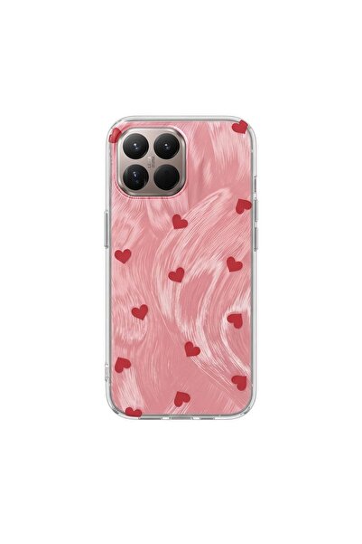 Zebana Xiaomi Mi 15T Pro Uyumlu Kılıf Pink Heart Silikon Kılıf Kırmızı