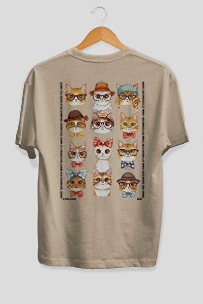 Ankhises Tricou supradimensionat bej cu imprimeu Cat For Cat Lovers 100% bumb...