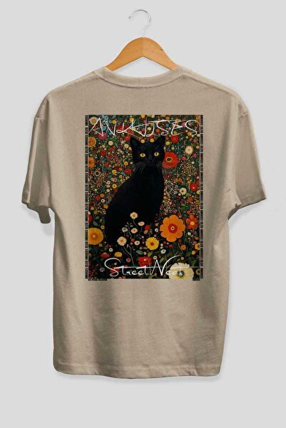 Ankhises Μπλουζάκι  "80 Cats for Cat Lovers " με στάμπα, μπεζ, oversized, 100...