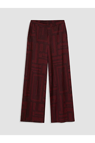 LC Waikiki Burgundy Elastic Waist Geometric Patterned Women's Trousers