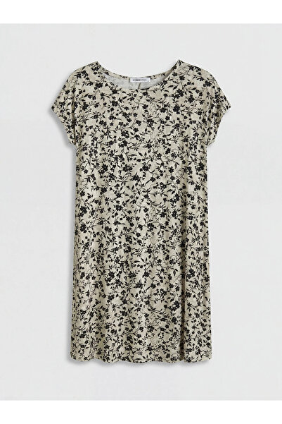 LC Waikiki Beige Crew Neck Patterned A-Line Dress