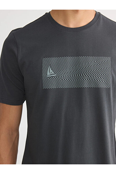 LC Waikiki Anthracite Crew Neck Printed Men's T-Shirt