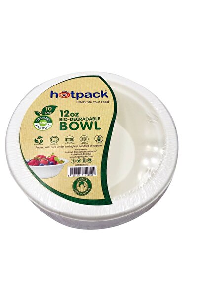 Hotpack وعاء ورقي قابل للتحلل الحيوي سعة 12 أونصة 10 قطع