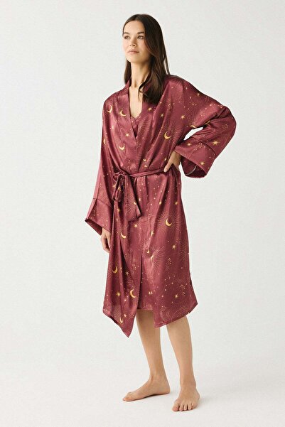C&City Luna Touch Satin Dressing Gown Tile