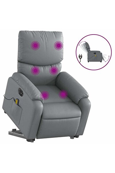 vidaxl Fotoliu masaj rabatabil electric cu ridicare, gri, piele