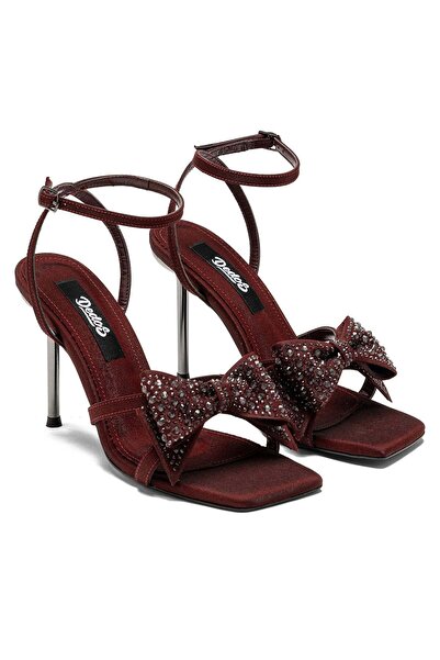 Dedos High Heel Ankle Strap Open Women's Stone Bow Evening Dress Shoes 8100