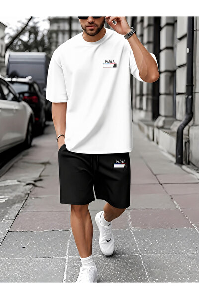 ship master Men's 100% Cotton Paris Text Printed T-Shirt Shorts Set Oversize ...