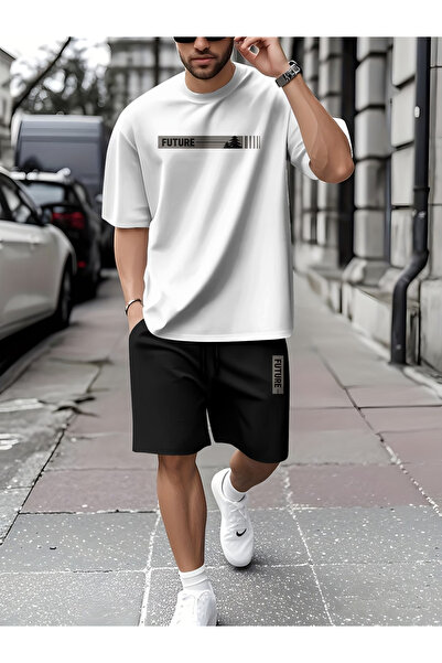 ship master Men's 100% Cotton Future Printed T-Shirt Shorts Set Oversize Rela...