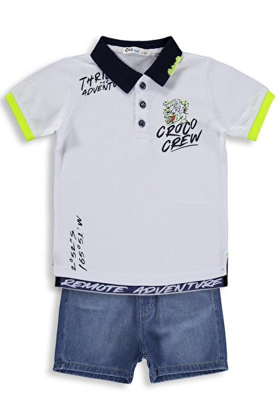 Civil Boys Croco Crew Printed Shorts Set for 2-5 Years - White