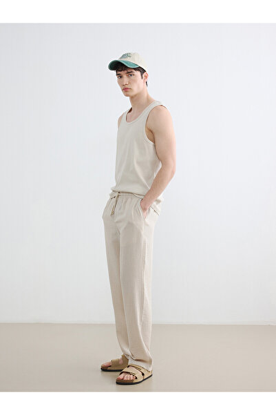 LC Waikiki Nevavm Comfortable Fit Krinkle Fabric Men's Trousers with Difference