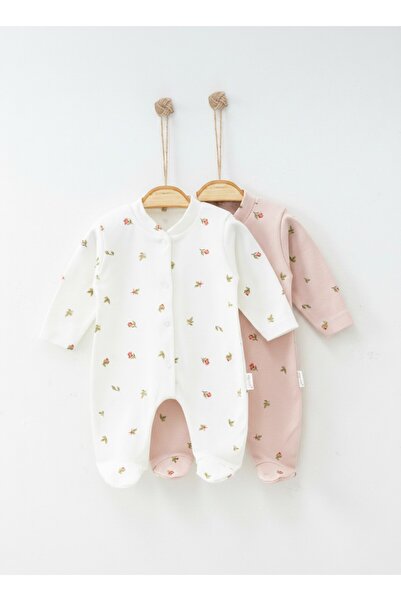 Mou&Kou 2-Piece Baby Girl Romper Set with Booties 1-6-9 Months Floral Pattern...