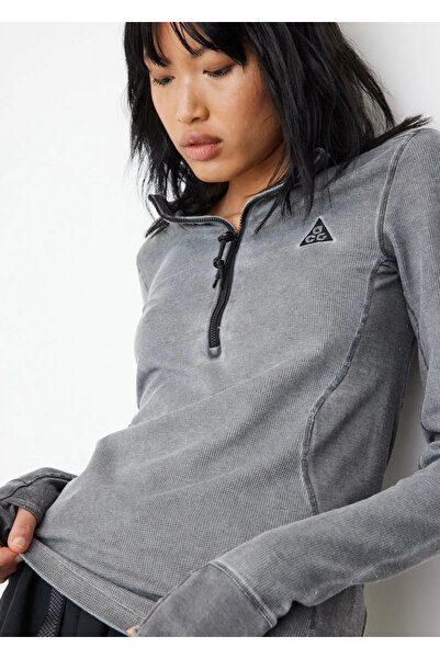 Nike Women's ACG 1/2 Zip Top - Grey Çeyrek Fermuarlı Uzun Kollu Gri Kadın T-s...