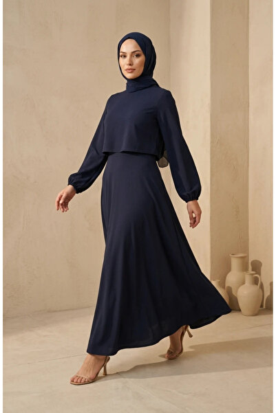 sefamerve Costum dublu cu fustă din țesătură dublă 5722-02 Bleumarin