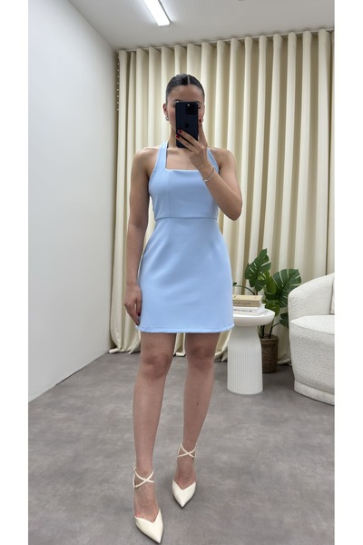 YOUR NAME Blue Mini Dress with Halter Neck