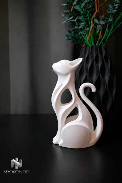 nyxon3D Modern Dekoratif Kedi Biblosu 3D Baskı Minimalist Kedi Heykeli Ev Ofi...