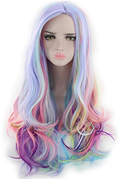 Other Long Wavy Rainbow Hair Wig for Women, Multicolor Heat Resistant Synthet...