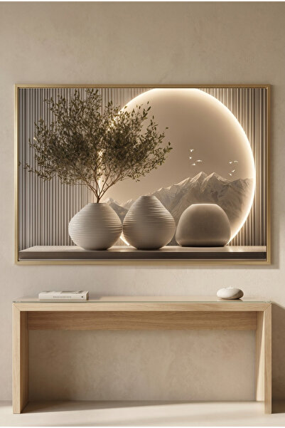 sayetablo Luminous Peaks - Gerçek Cama Baskı Gold Alüminyum Metal Çerçeveli T...