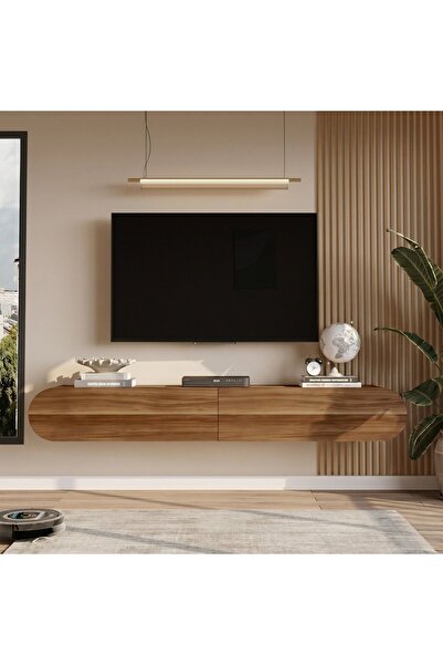 Yurupa Lumos 180 cm Oval Kapaklı Tv Ünitesi Modern Duvara Monte Tv Sehpası Ce...