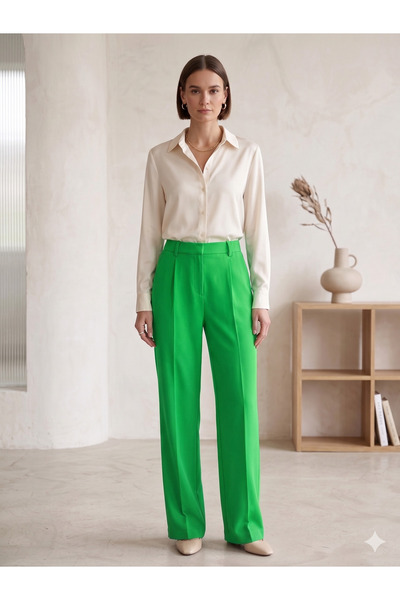 Salvi Women's High Waist Pleated Stretch Fabric Pants