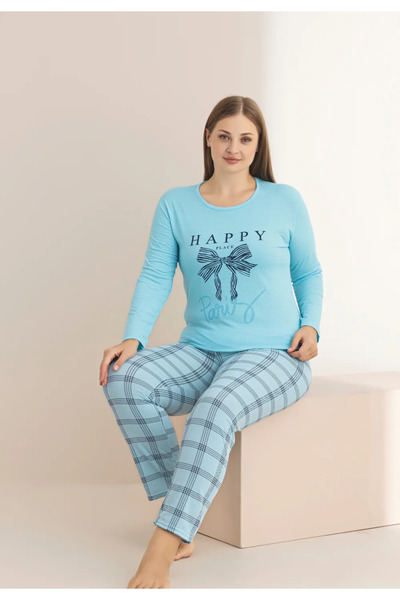 Miss Lale Pijama Women's Big Size turquoise pajamas with long sleeves and lon...