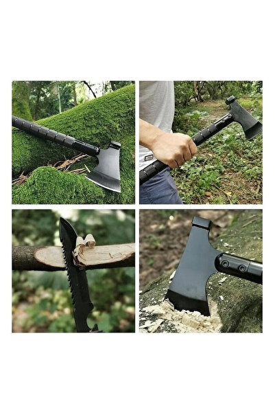 Impact Vision Topor Multifunctional 6 in 1 Impact Vsion®, cu Amnar, Fluier, Cutit si Busola, Maner Aluminiu, 43 cm
