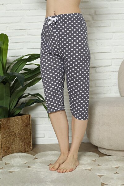 Serena Pantaloni pijama damă 3/4, gri, imprimeu buline