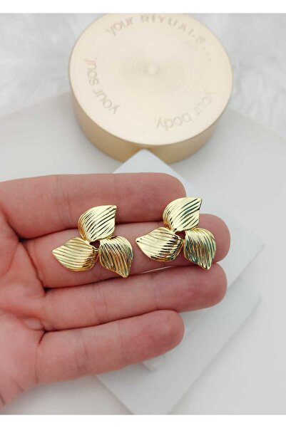 KYOLA DESİGN 3-Leaf Flower Gold Women's Earrings (3cm)