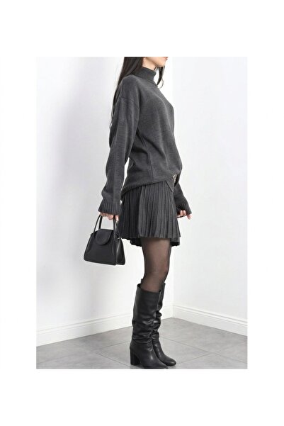 POİNE Women's Knitwear Set with Mini Skirt and High-Neck Sweater