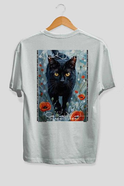Ankhises 40 Cats for the Sake of Cat Love Printed White Oversize T-Shirt 100%...
