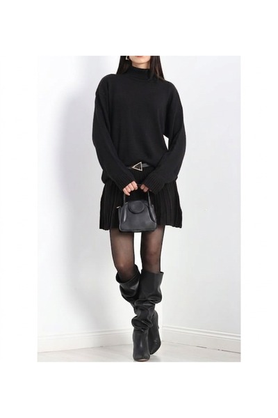 POİNE Women's Knitwear Set with Mini Skirt and High-Neck Sweater
