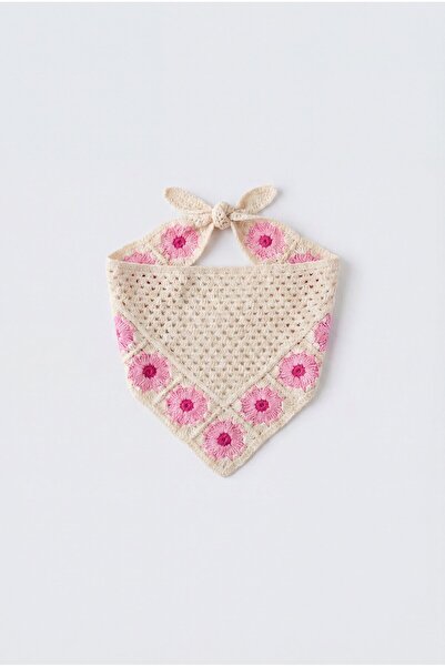 Magu Kız Çocuk Pembe Çiçek Örgü Bandana