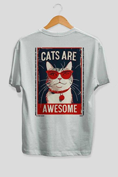 Ankhises For the Love of Cats 125 Cat Printed White Oversize T-Shirt 100% Cot...