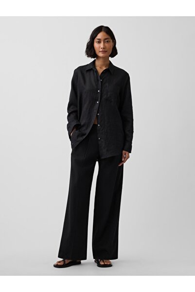 GAP Kadın Siyah 365 Low Rise Keten Karışımlı Pantolon