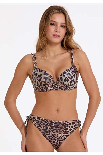 Argento 1482-3021 Leopar Gold Boncuklu Çift Destekli Double Push-Up Bikini Takım