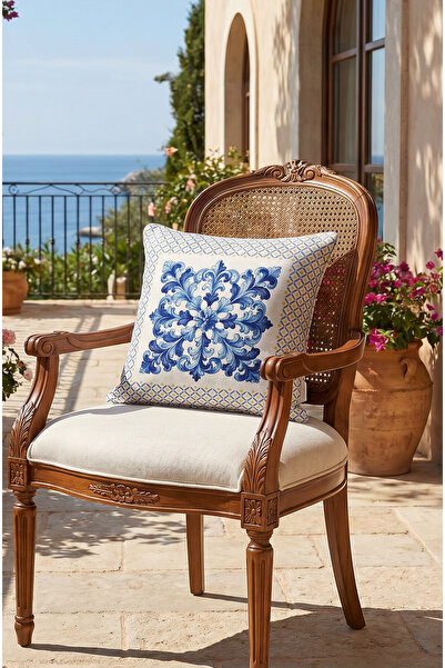 CANİLA Ciao Patterned Limoncello Porcelain Detailed Square Throw Pillow Cover...